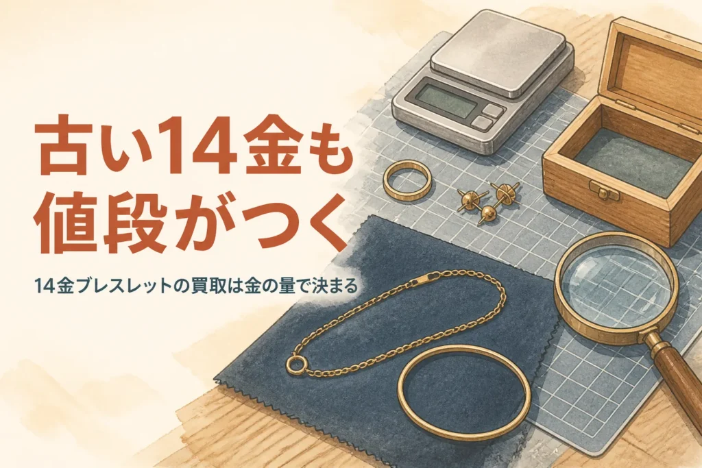 14金のブレスレットとバングル、はかりのイメージ
