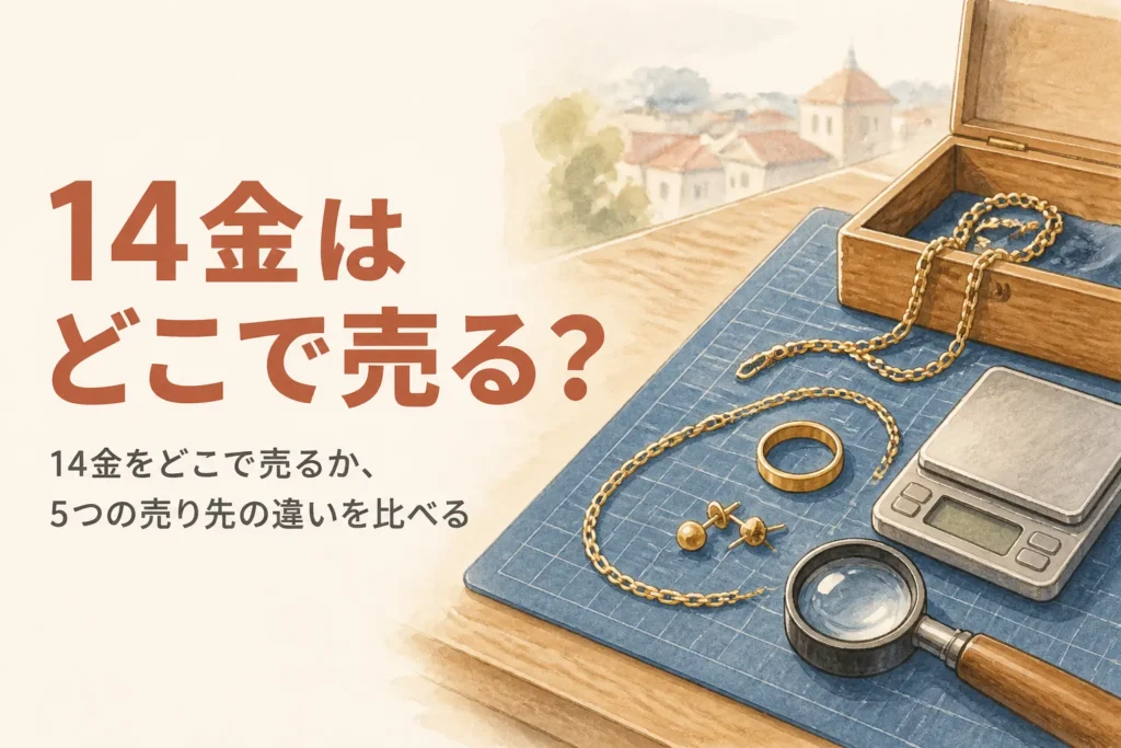 14金のアクセサリーと売り先を考えるイメージ
