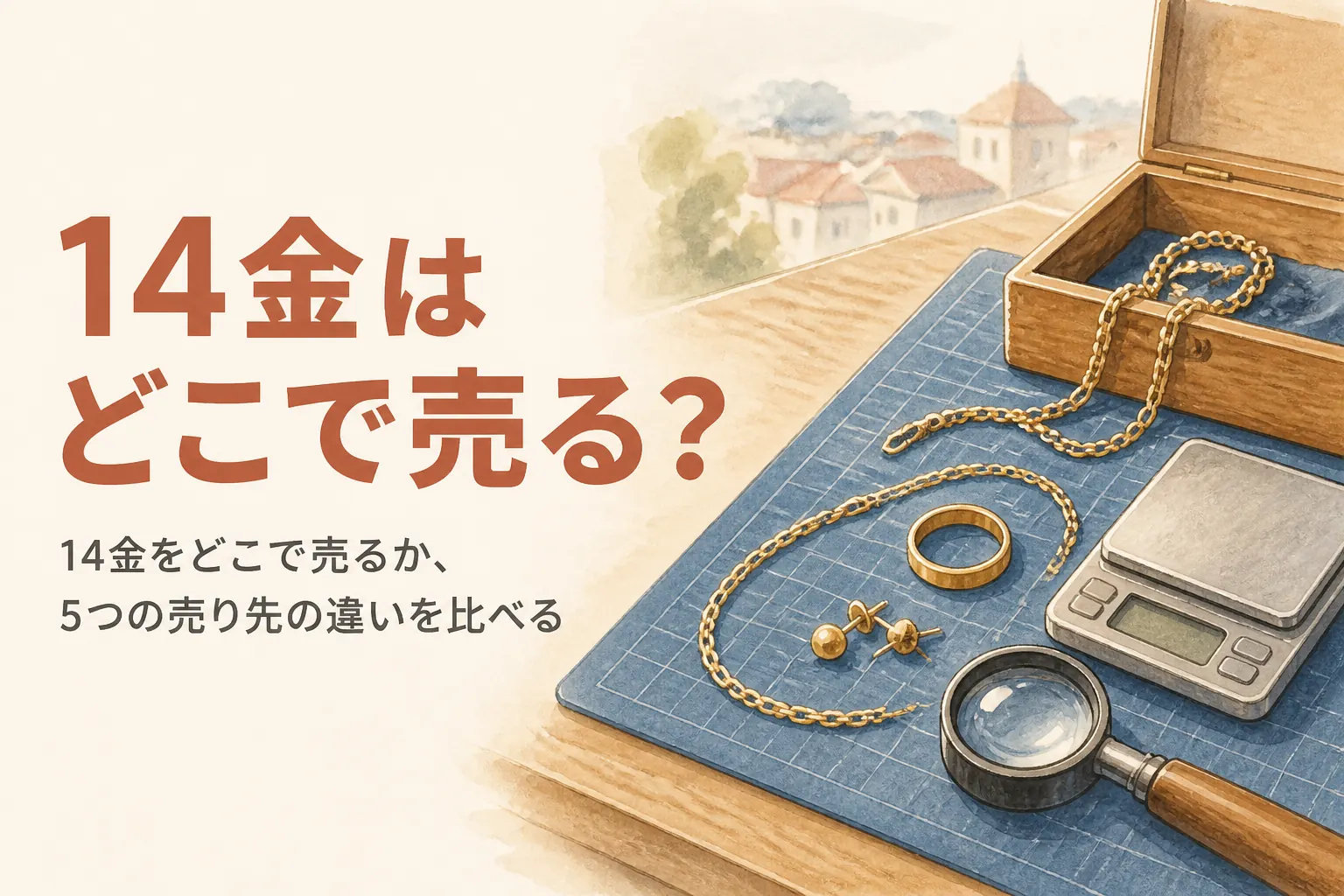 14金のアクセサリーと売り先を考えるイメージ