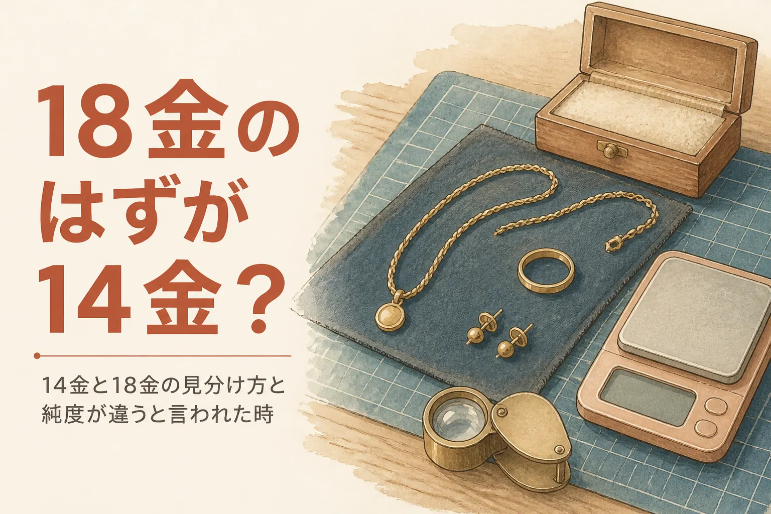 14金と18金の見分け方を説明するアイキャッチ