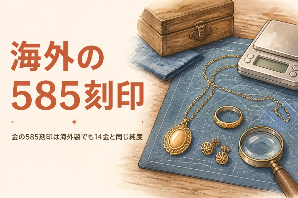 金の585刻印と海外製の14金を説明するアイキャッチ