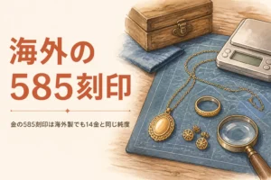 金の585刻印と海外製の14金を説明するアイキャッチ