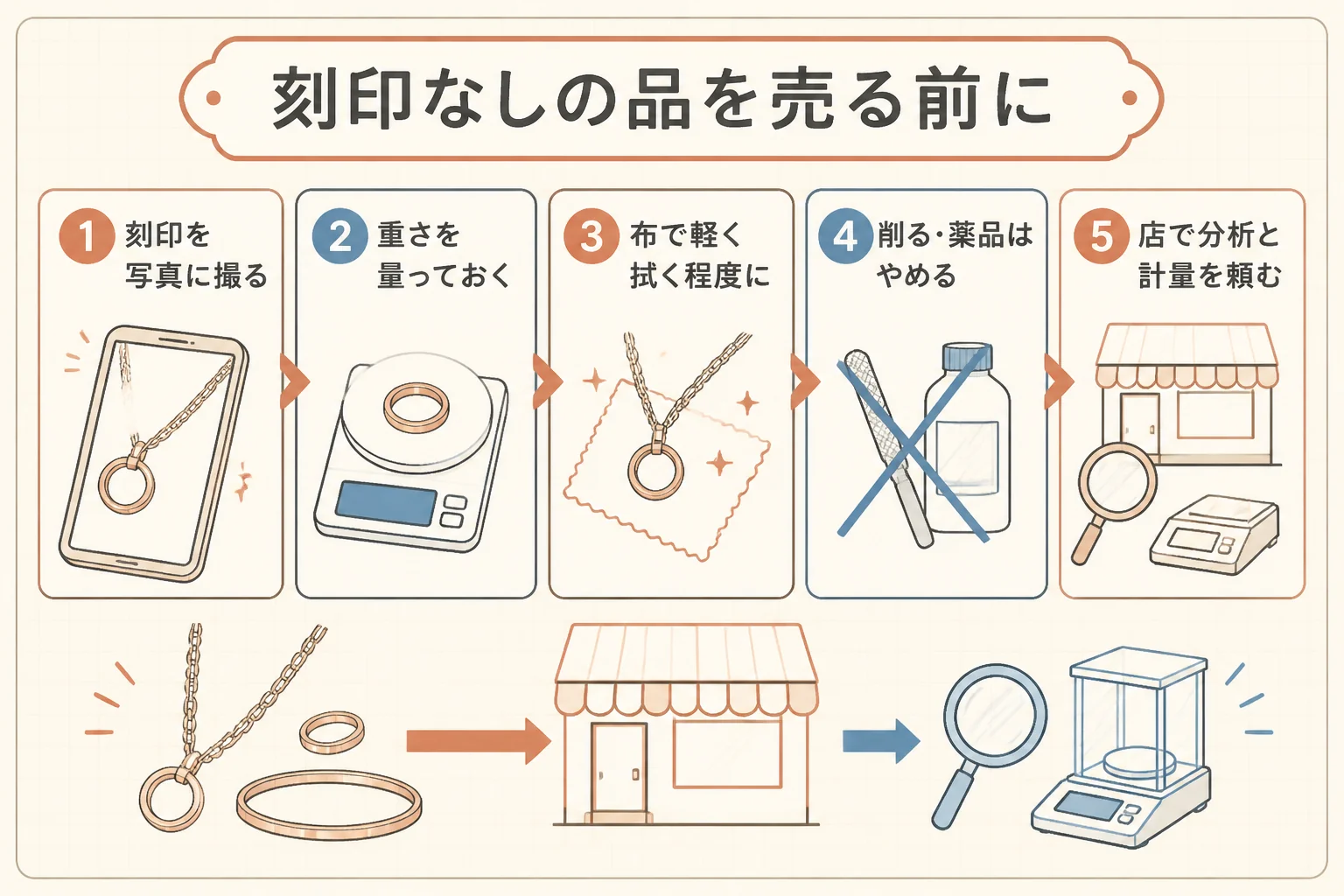 刻印なしの14金を売る前に家でできることの図解