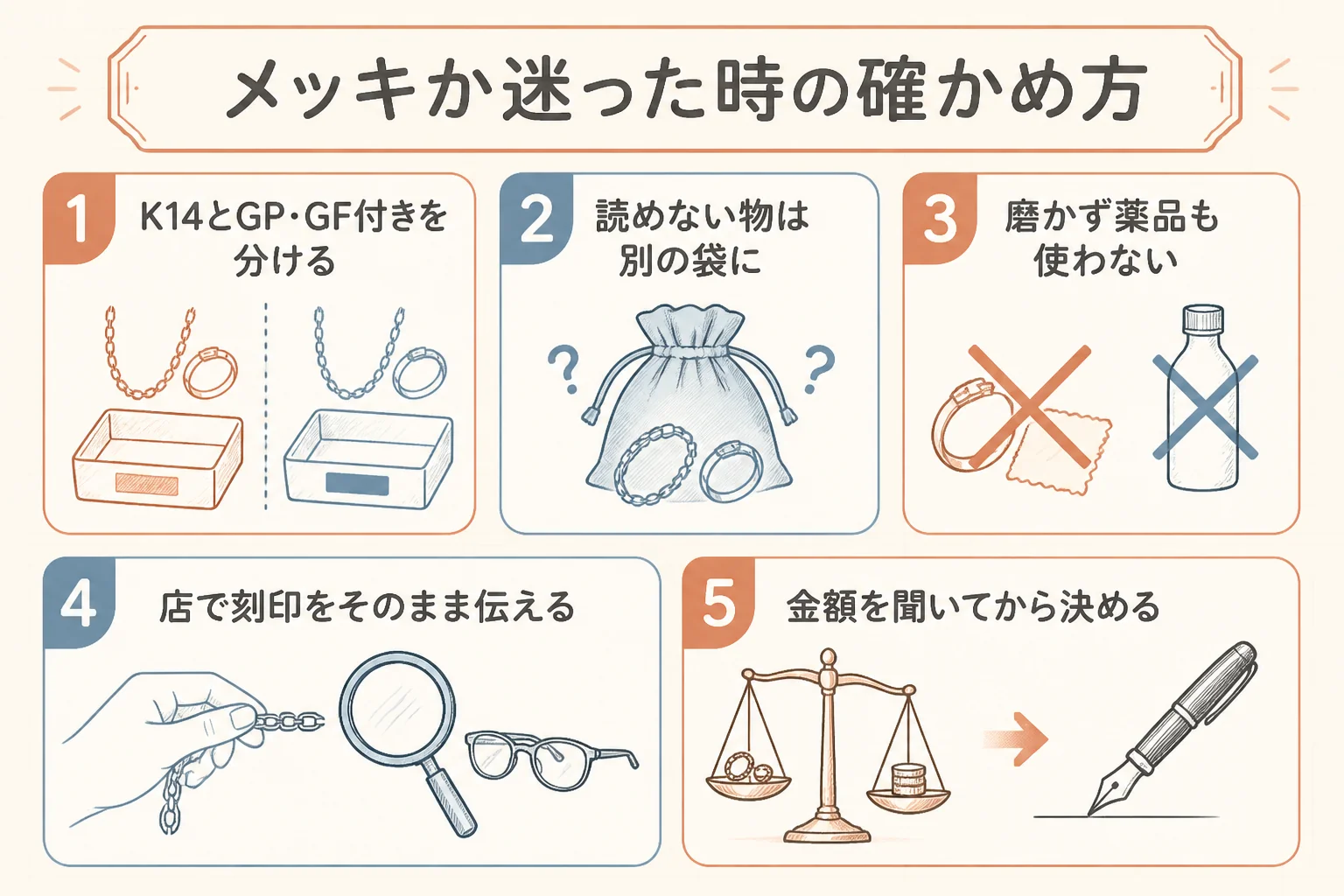 14金かメッキか迷った時の確かめ方の図解