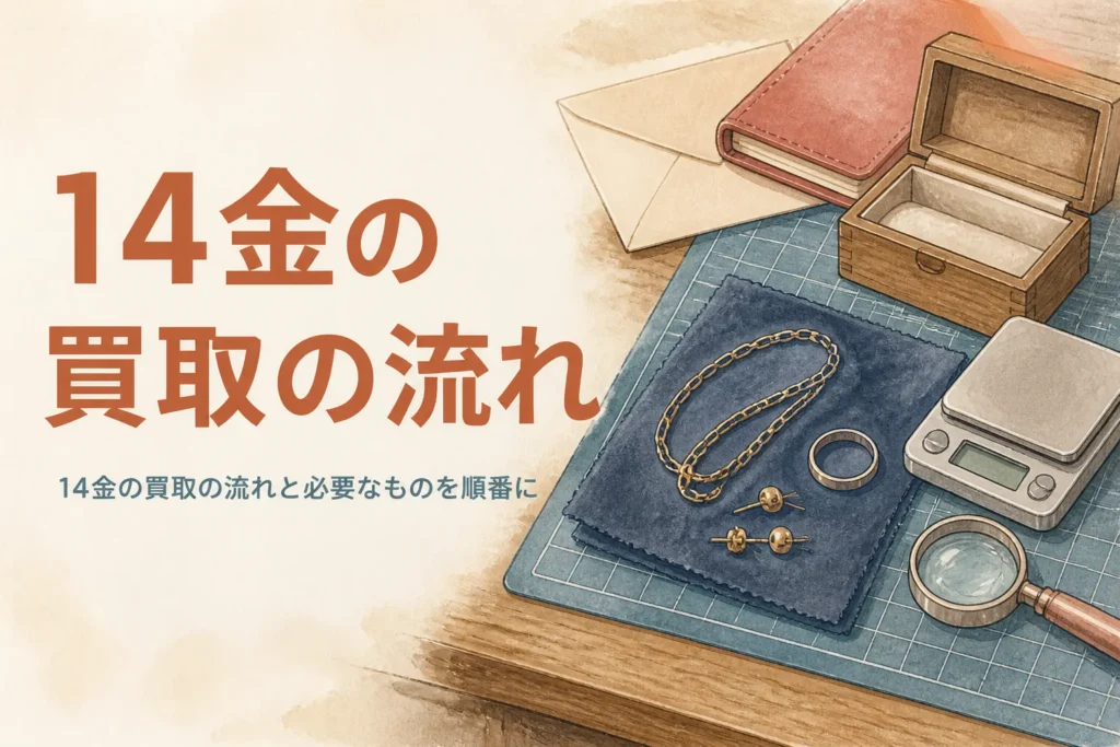14金のアクセサリーと売る前の持ち物を準備するイメージ