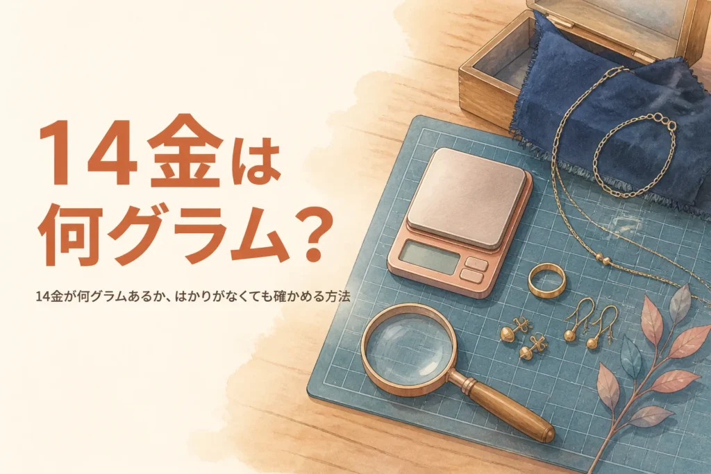 14金のアクセサリーと小さなはかりのイメージ