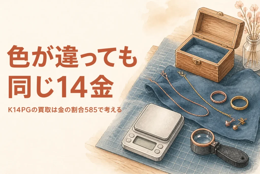14金のピンクゴールドとイエローゴールドのアクセサリーのイメージ