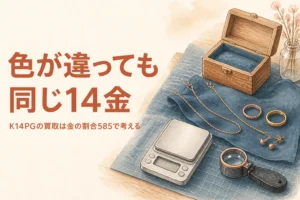 14金のピンクゴールドとイエローゴールドのアクセサリーのイメージ