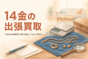 14金の出張買取で家で査定してもらう時の注意を説明するアイキャッチ