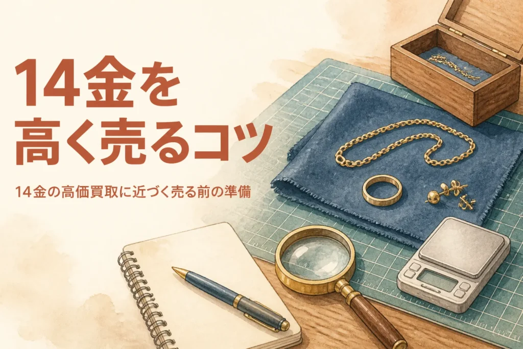 14金のアクセサリーとはかりで売る前の準備をするイメージ