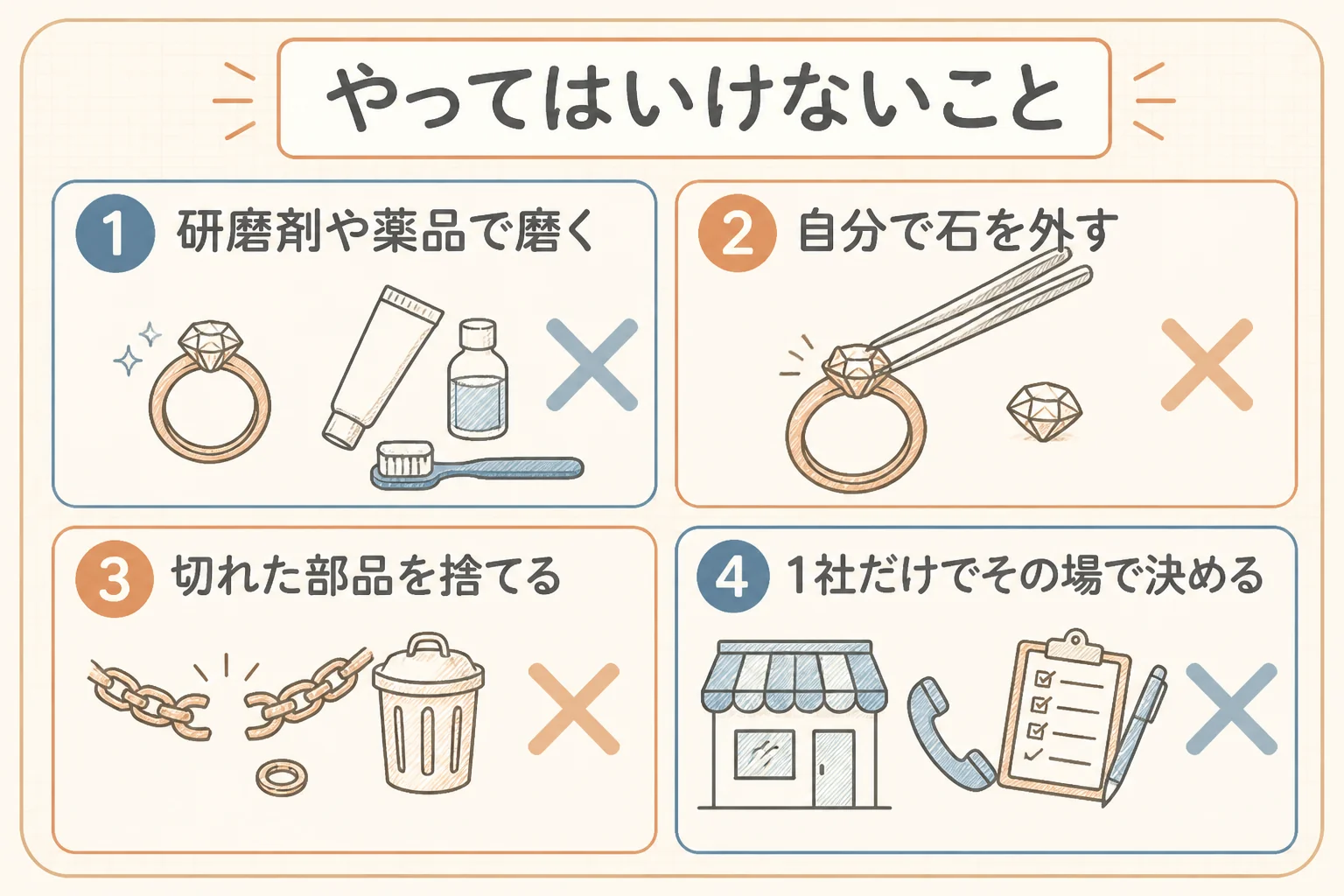 14金を売る前にやってはいけないことを示した図解