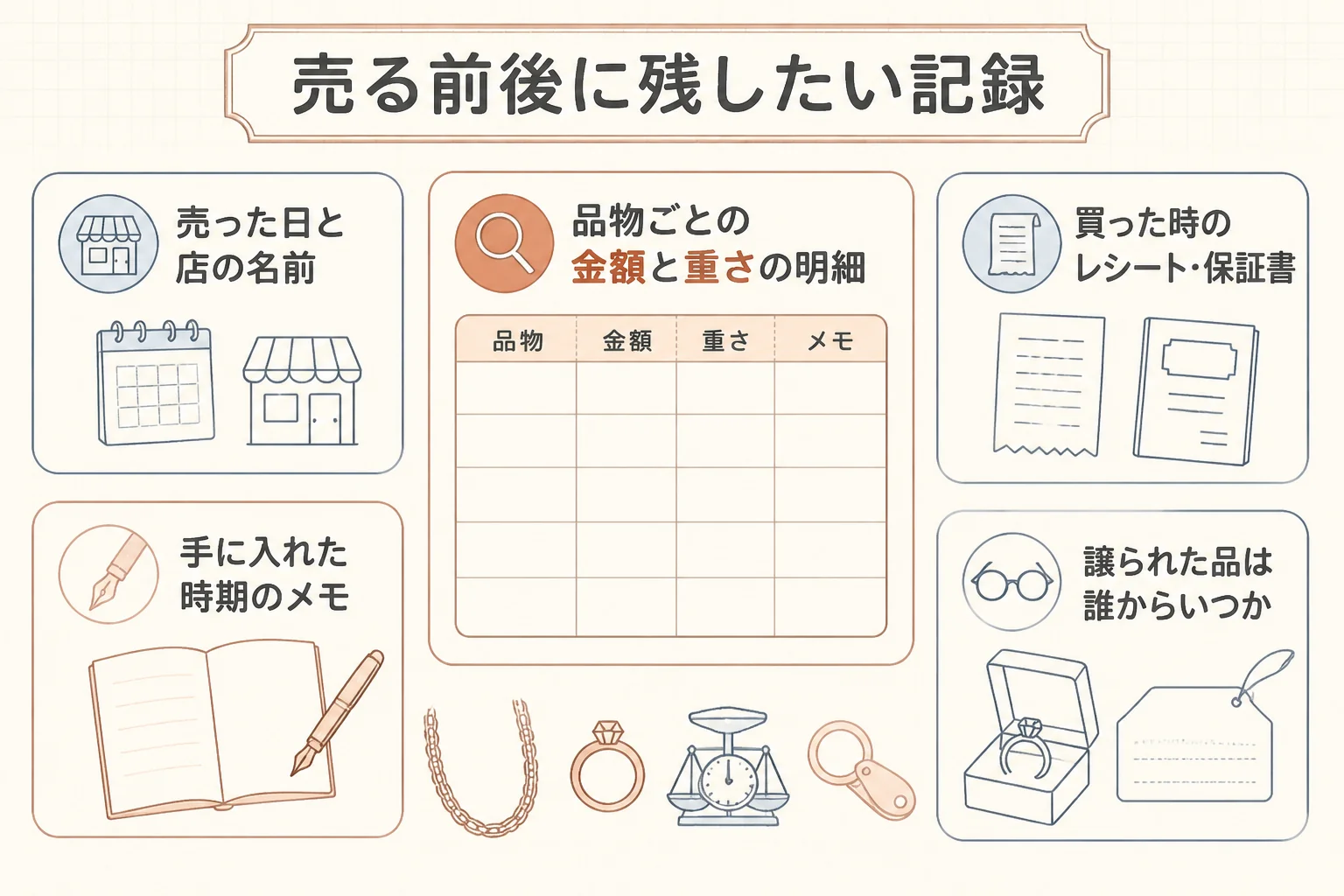 14金を売る前後に残しておきたい記録をまとめた図解